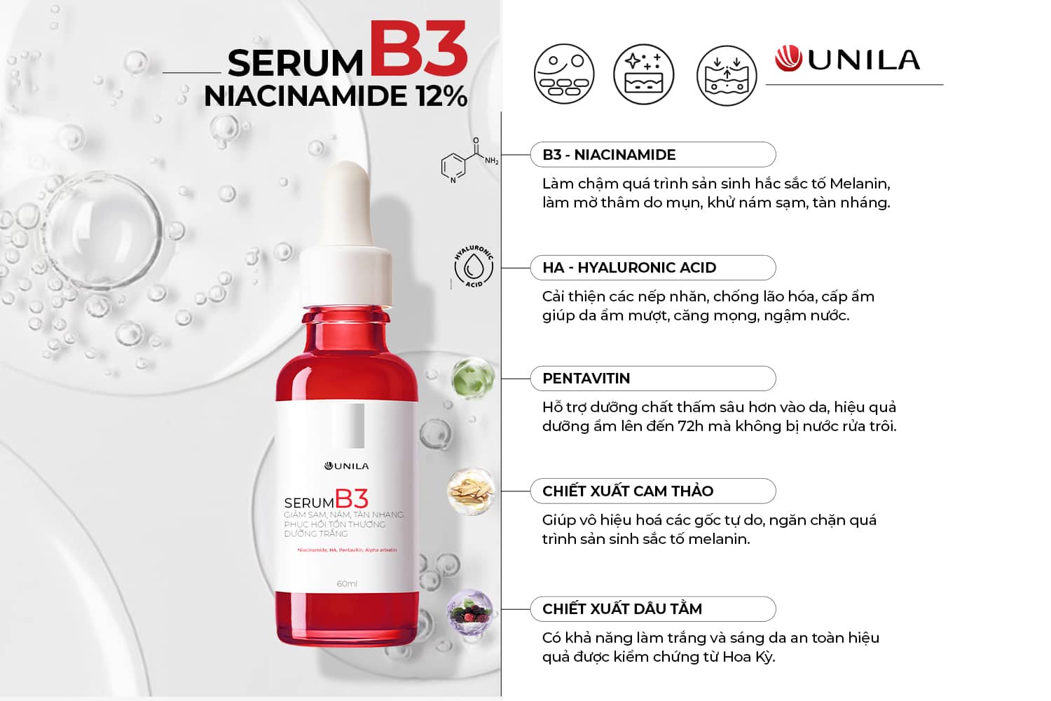 Gia công mỹ phẩm sạch Niacinamide Serum UNILA