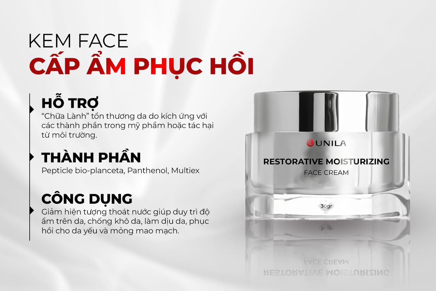 Gia công mỹ phẩm sạch Kem Face phục hồi và cấp ẩm UNILA