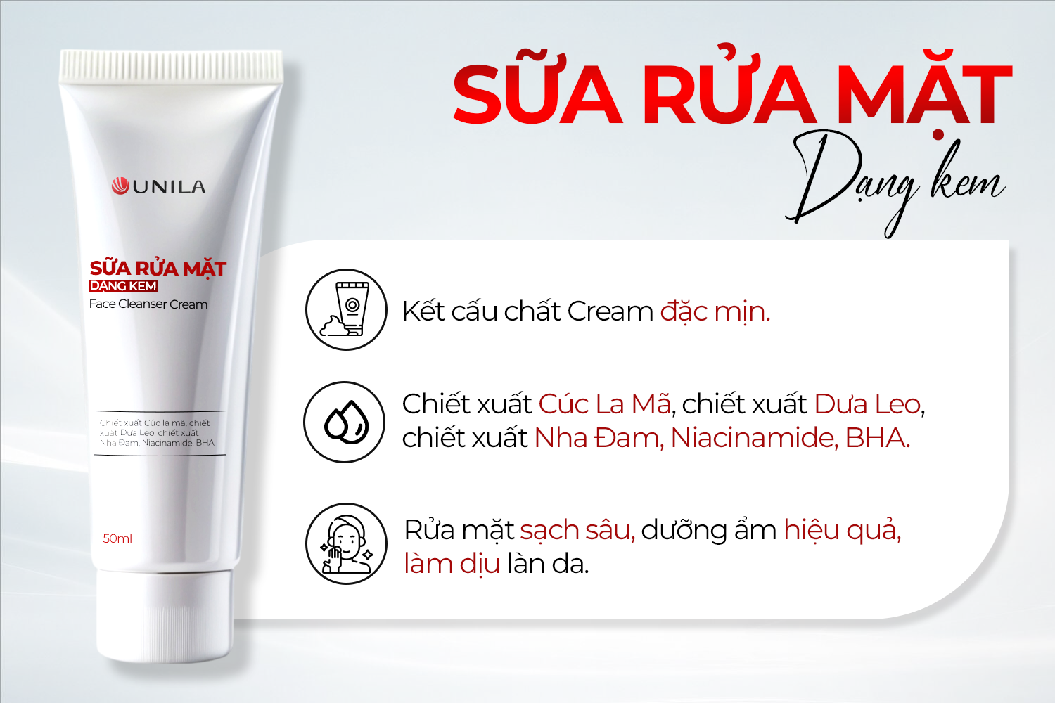 Gia công mỹ phẩm sạch Sữa Rửa Mặt Dạng Kem UNILA