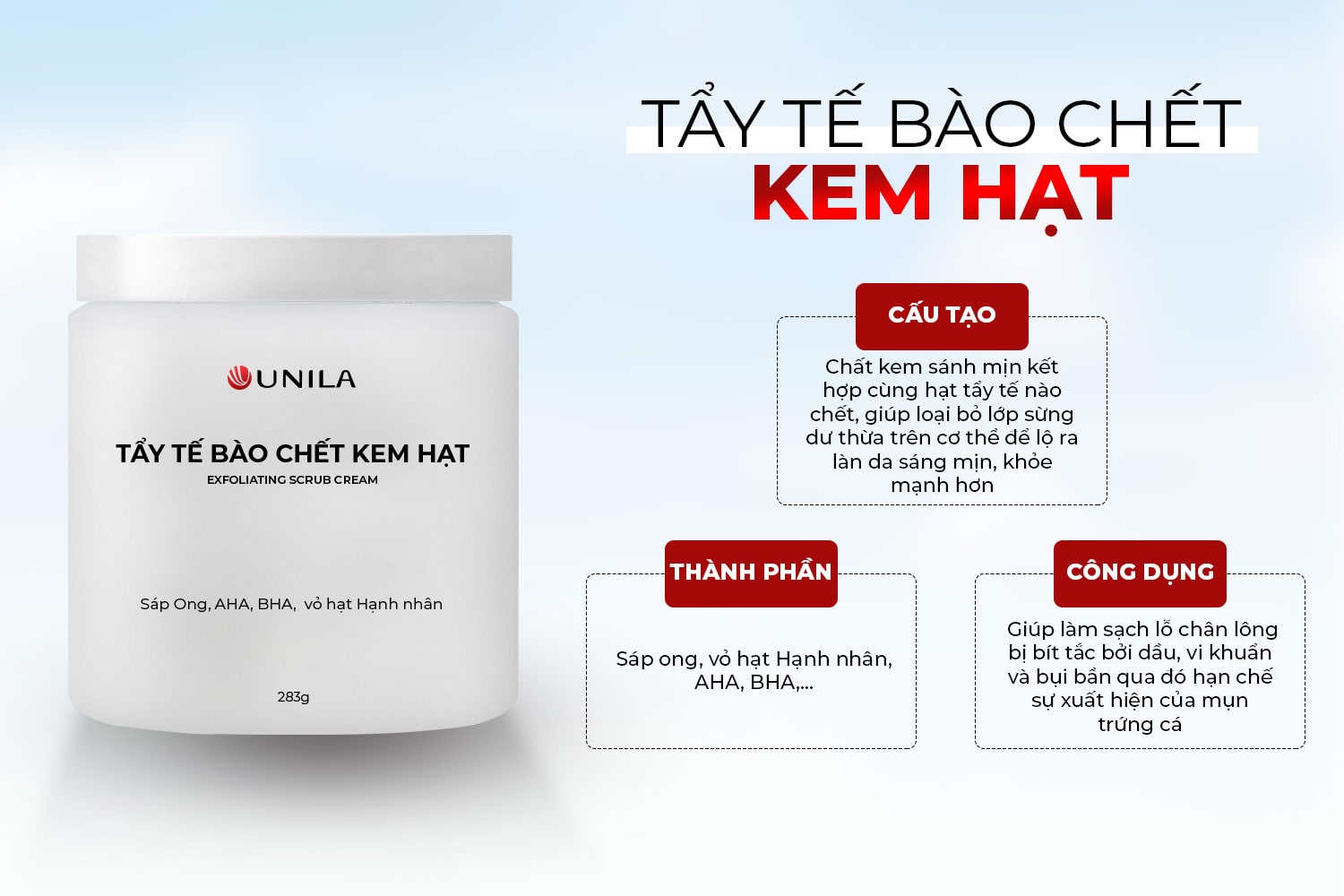 Gia công mỹ phẩm sạch Tẩy tế bào chết kem hạt UNILA